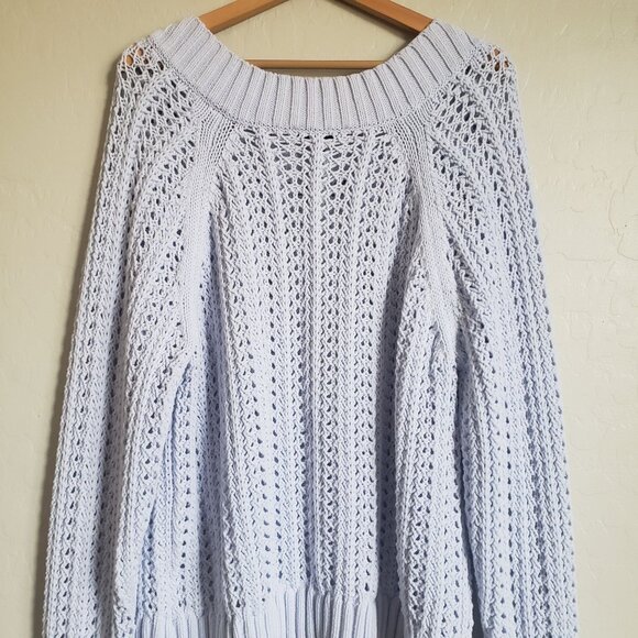 J.Crew Wide Neck Beach Sweater with Pointelle Stitch Light Blue Size Women's 2X - Picture 9 of 10